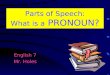 Parts of Speech: What is a PRONOUN? English 7 Mr. Holes