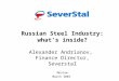 Severstal: Overview and Forecast Alexander Andrianov, Finance Director London February 2003 Russian Steel Industry: what’s inside? Alexander Andrianov,
