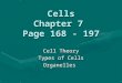 Cells Chapter 7 Page 168 - 197 Cell Theory Types of Cells Organelles