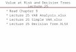 Value at Risk and Decision Trees Lecture 25 Read Chapter 9 Lecture 25 VAR Analysis.xlsx Lecture 25 Simple VAR.xlsx Lecture 25 Decision Tree.XLSX