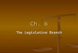 Ch. 6 The Legislative Branch. How Congress is Organized The Framers of the Constitution intended for the legislative branch to be the most powerful branch