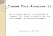 Common Core Assessments An introduction to the California Common Core State Standards and how the Smarter Balanced Assessments Michael Horton, RIMS AVID