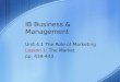 IB Business & Management Unit 4.1 The Role of Marketing Lesson 1: The Market pp. 439-443
