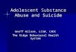 Adolescent Substance Abuse and Suicide Geoff Wilson, LCSW, CADC The Ridge Behavioral Health System