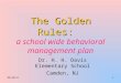 8/28/20151 The Golden Rules: The Golden Rules: a school wide behavioral management plan Dr. H. H. Davis Elementary School Camden, NJ