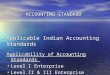 Applicable Indian Accounting Standards Applicability of Accounting Standards Level I Enterprise Level I Enterprise Level II & III Enterprise Level II &