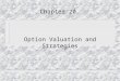 Chapter 20 Option Valuation and Strategies. Portfolio 1 – Buy a call option – Write a put option (same x and t as the call option) n What is the potential