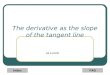 Index FAQ The derivative as the slope of the tangent line (at a point)