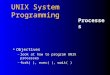 1 UNIX System Programming v Objectives –look at how to program UNIX processes –fork( ), exec( ), wait( ) Processes