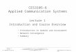 1 E.R.Edwards 18/01/12 Staffordshire University FCET CE53105-6 Applied Communication Systems Lecture 1 Introduction and Course Overview Introduction to