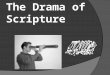 The Drama of Scripture. Scriptural Drama – an overview  Act One: Establishes His Kingdom: Creation  Act Two: Rebellion in the Kingdom: Fall  Act Three: