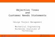 R. I. T Mechanical Engineering Objective Trees and Customer Needs Statements Design Project Management Mechanical Engineering Rochester Institute of Technology