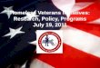 Homeless Veterans Initiatives: Research, Policy, Programs July 19, 2011
