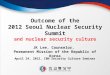 Outcome of the 2012 Seoul Nuclear Security Summit and nuclear security culture April 24, 2012, CBN Security Culture Seminar JK Lee, Counselor, Permanent
