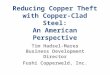 Reducing Copper Theft with Copper-Clad Steel: An American Perspective Tim Hadsel-Mares Business Development Director Fushi Copperweld, Inc