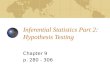 Inferential Statistics Part 2: Hypothesis Testing Chapter 9 p. 280 - 306