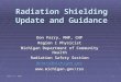 March 17, 2006 1 Radiation Shielding Update and Guidance Don Parry, MHP, CHP Region I Physicist Michigan Department of Community Health Radiation Safety