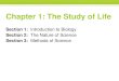 Chapter 1: The Study of Life Section 1: Introduction to Biology Section 2: The Nature of Science Section 3: Methods of Science