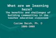 What are we learning here? The benefits and challenges of building communities in the teacher education classroom Carime Bersh, Ph. D 2006-2008
