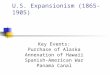 U.S. Expansionism (1865-1905) Key Events: Purchase of Alaska Annexation of Hawaii Spanish-American War Panama Canal