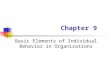 Basic Elements of Individual Behavior in Organizations Chapter 9