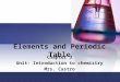 Elements and Periodic Table Chapter 3 Unit- Introduction to chemistry Mrs. Castro