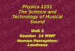 Physics 1251 The Science and Technology of Musical Sound Unit 2 Session 14 MWF Human Perception: Loudness Unit 2 Session 14 MWF Human Perception: Loudness