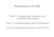Postulates of QM Part 1: Comparing Classical and Quantum Mechanics Part 2: Complications and Uncertainty Part 3: Heisenberg Picture and DOF's