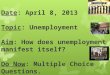 Date: April 8, 2013 Topic: Unemployment Aim: How does unemployment manifest itself? Do Now: Multiple Choice Questions