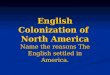English Colonization of North America Name the reasons The English settled in America