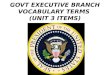 GOVT EXECUTIVE BRANCH VOCABULARY TERMS (UNIT 3 ITEMS)