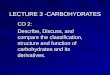 LECTURE 3 -CARBOHYDRATES CO 2: Describe, Discuss, and compare the classification, structure and function of carbohydrates and its derivatives