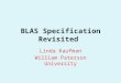 BLAS Specification Revisited Linda Kaufman William Paterson University
