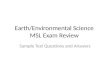 Earth/Environmental Science MSL Exam Review Sample Test Questions and Answers