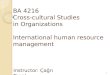 BA 4216 Cross-cultural Studies in Organizations International human resource management Instructor: Ça ğ rı Topal 1