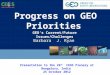 Presentation to the 26 th CEOS Plenary at Bengaluru, India 25 October 2012 Progress on GEO Priorities GEO’s Current/Future Issues/Challenges Barbara J