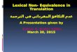 Lexical Non- Equivalence in Translation عدم التكافؤ المفرداتي في الترجمة A Presentation given by Eyhab A. Bader Eddin March 30, 2015