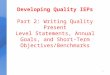 Developing Quality IEPs Part 2: Writing Quality Present Level Statements, Annual Goals, and Short-Term Objectives/Benchmarks 1
