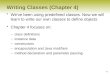4-1 Writing Classes (Chapter 4) We've been using predefined classes. Now we will learn to write our own classes to define objects Chapter 4 focuses on: