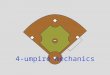 4-umpire mechanics. The objectives of 4-umpire mechanics Have an umpire at every base or close to every play Try to keep one umpire AHEAD of the lead