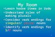 My Room Learn house items in Urdu Understand rules of making plurals Consider verb endings for singular/ plural nouns Identify verb endings for S/P nouns