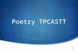 Poetry TPCASTT. TITLE  Before you even think about reading the poetry or trying to analyze it, speculate on what you think the poem might be about