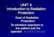 UNIT 6 Introduction to Radiation Protection Goal of Radiation Protection: To minimize exposure to the patient and the operator ALARA Concept