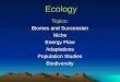 Ecology Topics: Biomes and Succession Niche Energy Flow Adaptations Population Studies Biodiversity