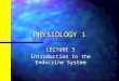 PHYSIOLOGY 1 LECTURE 3 Introduction to the Endocrine System