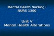 Mental Health Nursing I NURS 1300 Unit V Mental Health Alterations