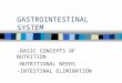 GASTROINTESTINAL SYSTEM -BASIC CONCEPTS OF NUTRITION -NUTRITIONAL NEEDS -INTESTINAL ELIMINATION
