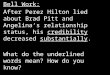 Bell Work: After Perez Hilton lied about Brad Pitt and Angelina’s relationship status, his credibility decreased substantially. What do the underlined