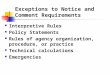 Exceptions to Notice and Comment Requirements Interpretive Rules Policy Statements Rules of agency organization, procedure, or practice Technical calculations