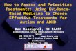 How to Assess and Prioritize Treatments: Using Evidence-Based Medicine to Choose Effective Treatments for Autism and ADHD Dan Rossignol, MD FAAFP International